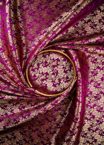 Purple Banarasi Brocade Fabric With All Over Thread And Zari Handloom 25695