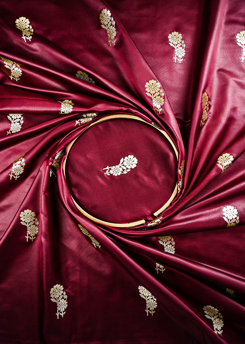 Wine Banarasi Brocade Fabric With All Over Zari Handloom 25700