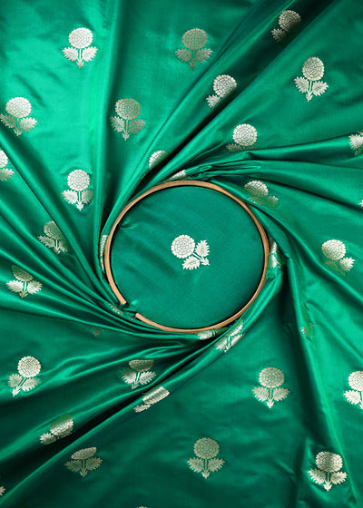Rama Green Banarasi Brocade Fabric With All Over Thread And Zari Handloom 25712