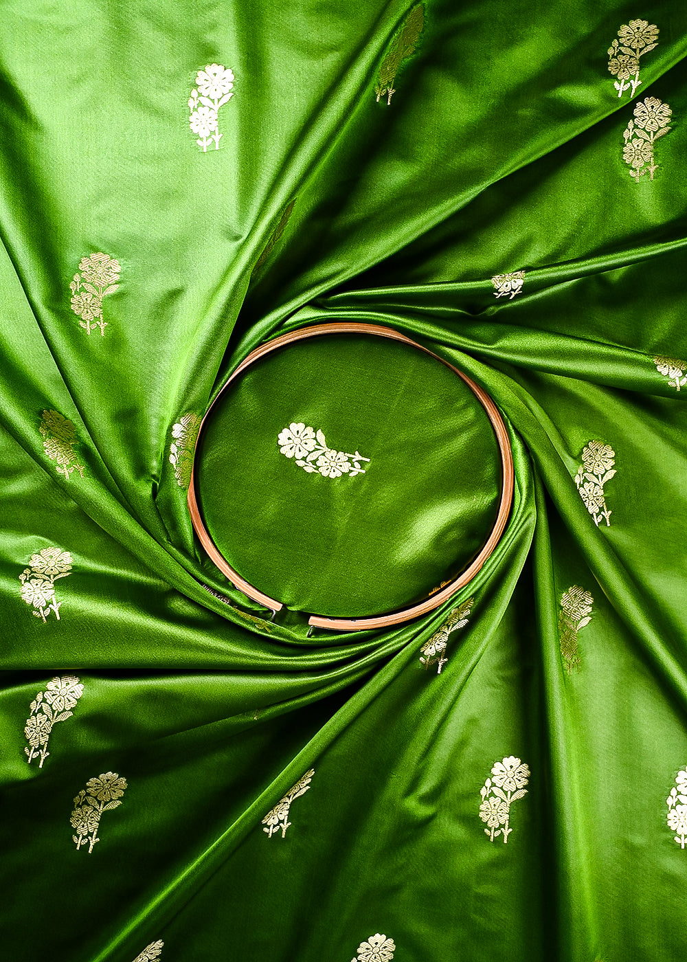 Green Banarasi Brocade Fabric With All Over Zari Handloom 25723