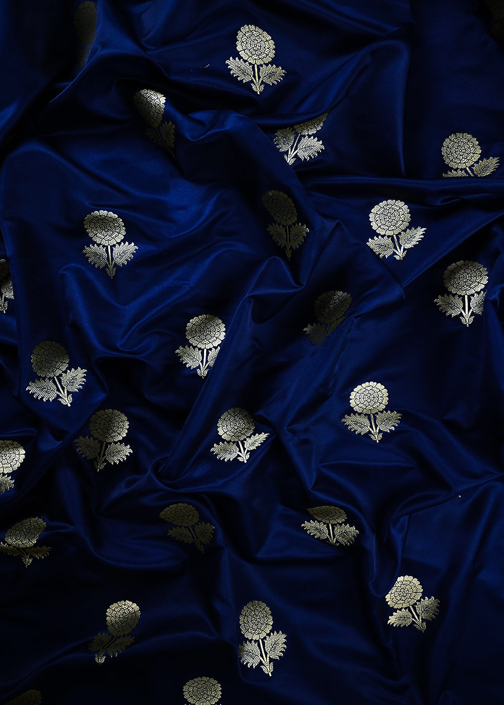Navy Blue Banarasi Brocade Fabric With All Over Thread And Zari Handloom 25725
