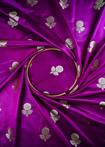 Purple Banarasi Brocade Fabric With All Over Thread And Zari Handloom 25726