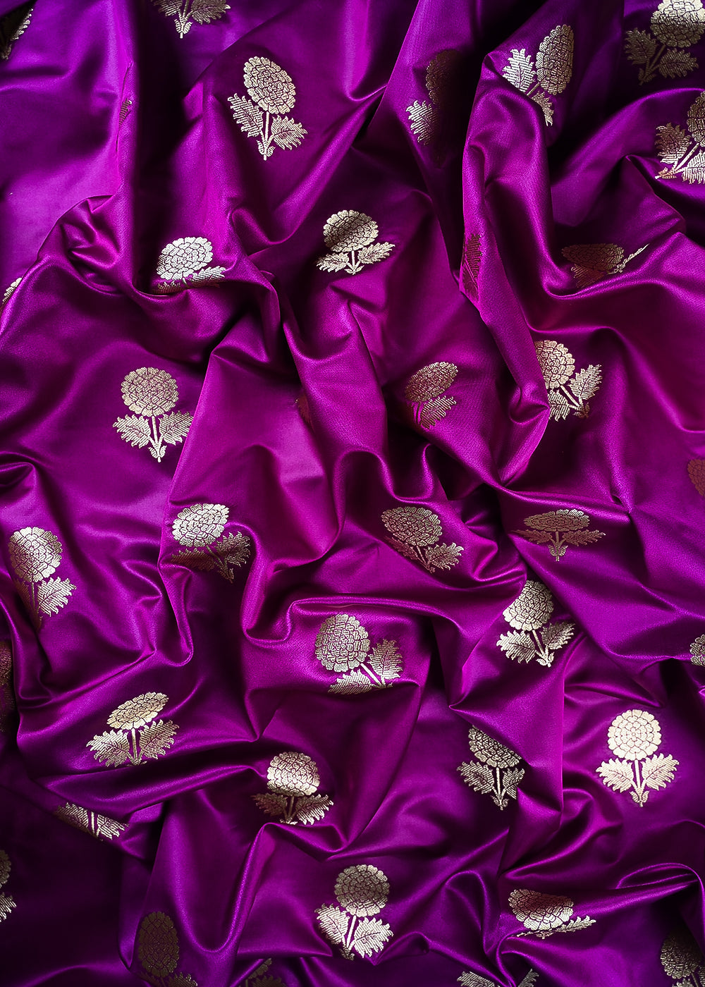 Purple Banarasi Brocade Fabric With All Over Thread And Zari Handloom 25726