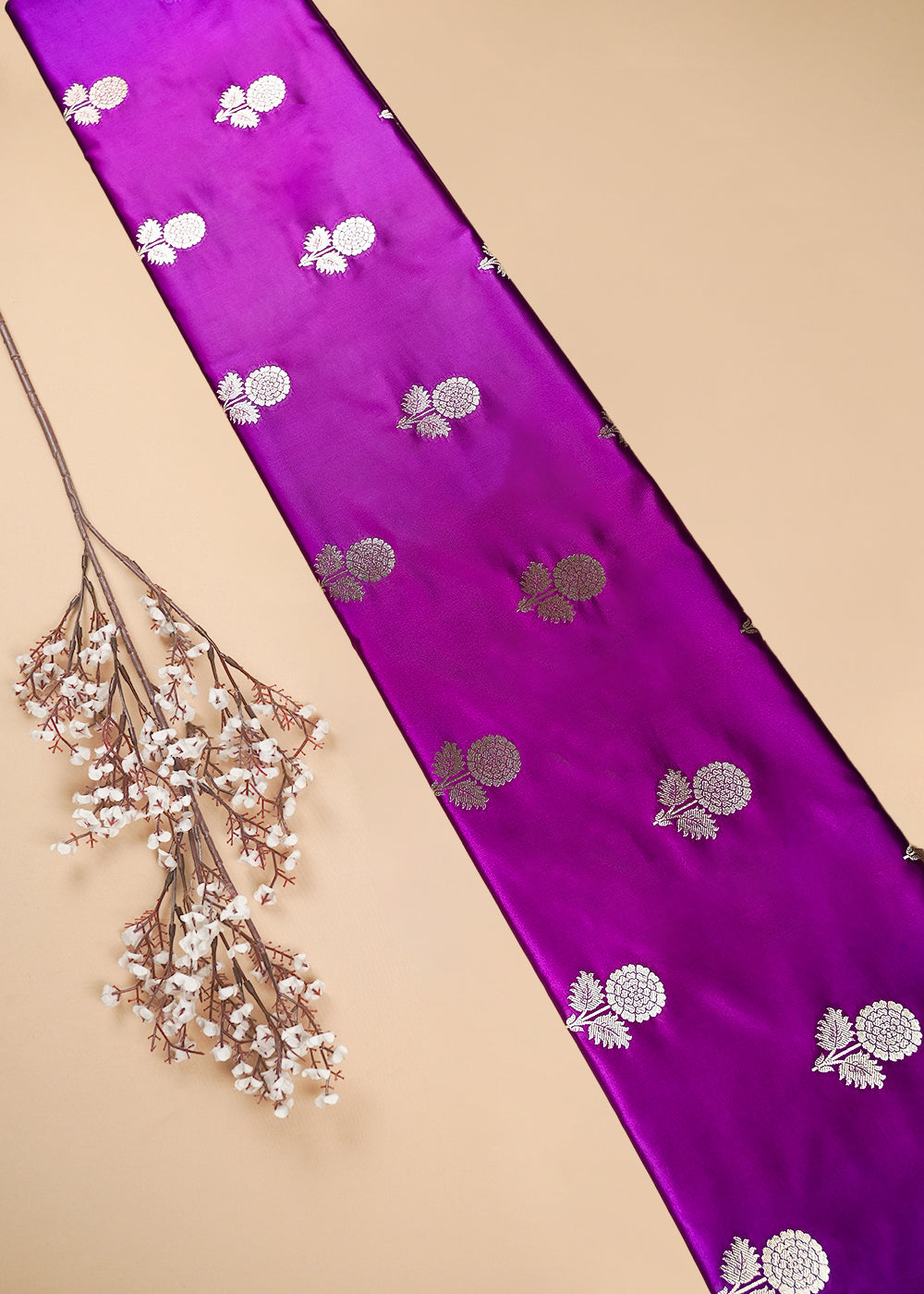 Purple Banarasi Brocade Fabric With All Over Thread And Zari Handloom 25726