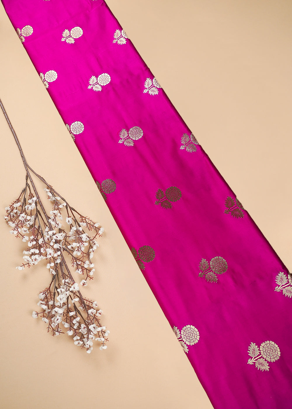 Pink Banarasi Brocade Fabric With All Over Thread And Zari Handloom 25727