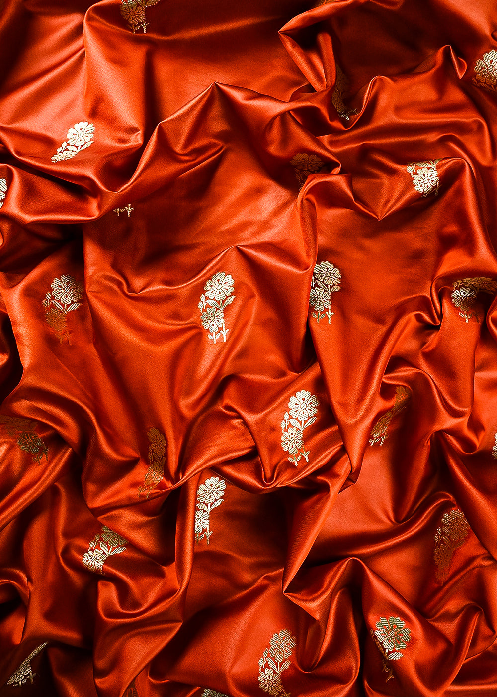 Rust Banarasi Brocade Fabric With All Over Zari Handloom 25728
