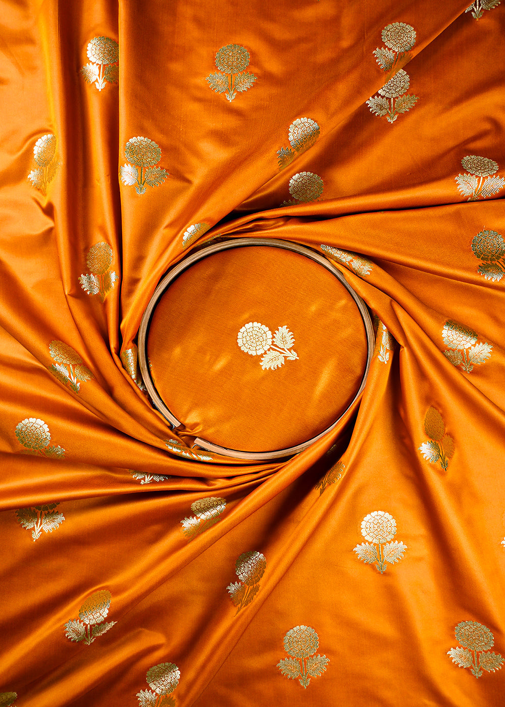 Mustard Banarasi Brocade Fabric With All Over Thread And Zari Handloom 25729