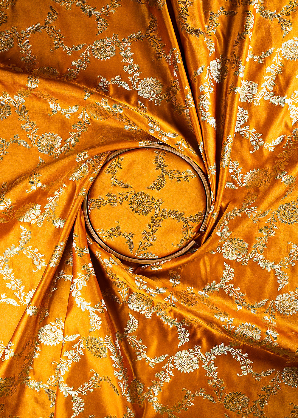 Mustard Banarasi Brocade Fabric With All Over Zari Handloom 25743