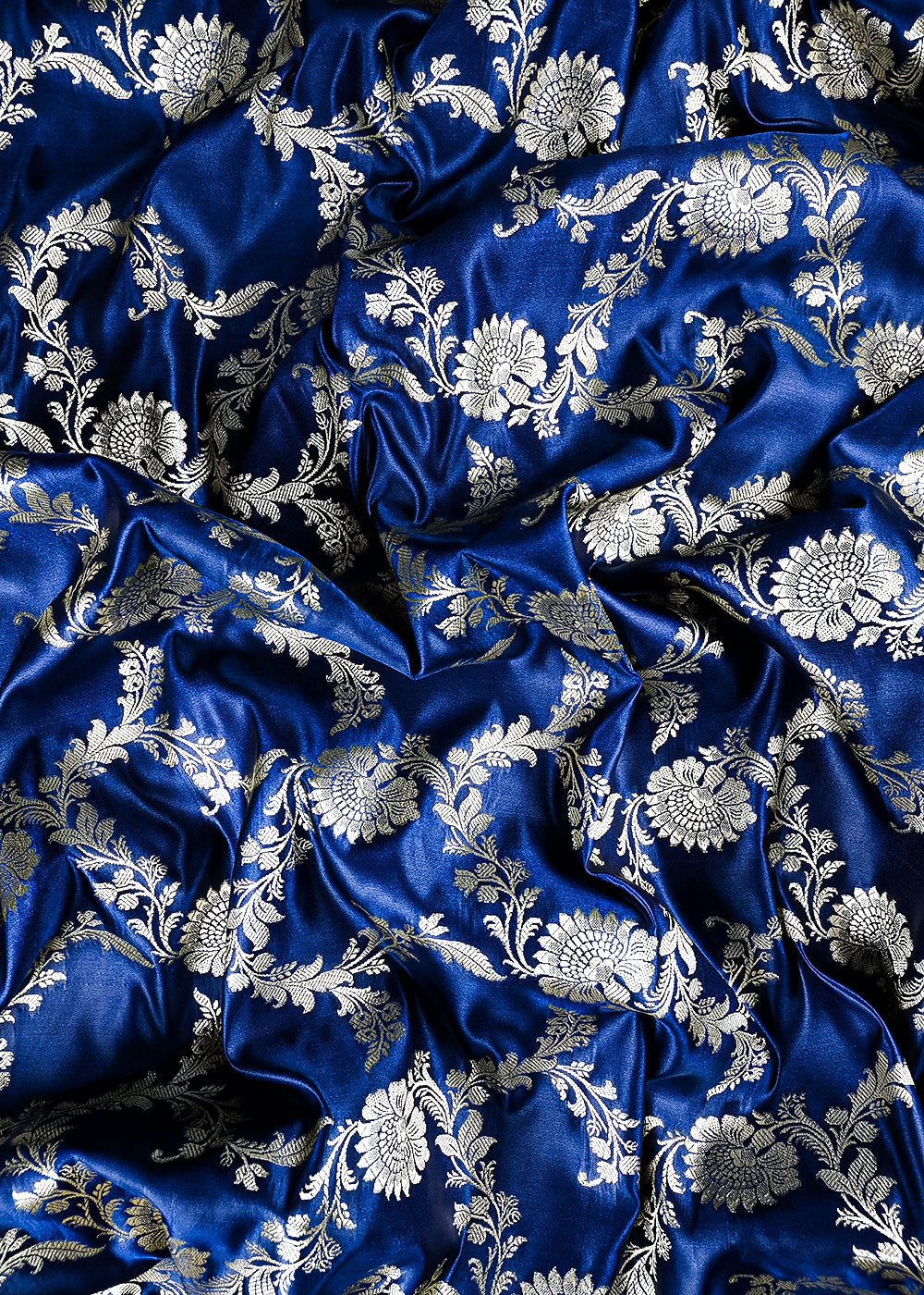 Navy Blue Banarasi Brocade Fabric With All Over Zari Handloom 25745