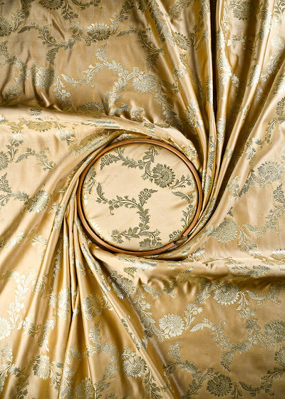 Beige Banarasi Brocade Fabric With All Over Zari Handloom 25746