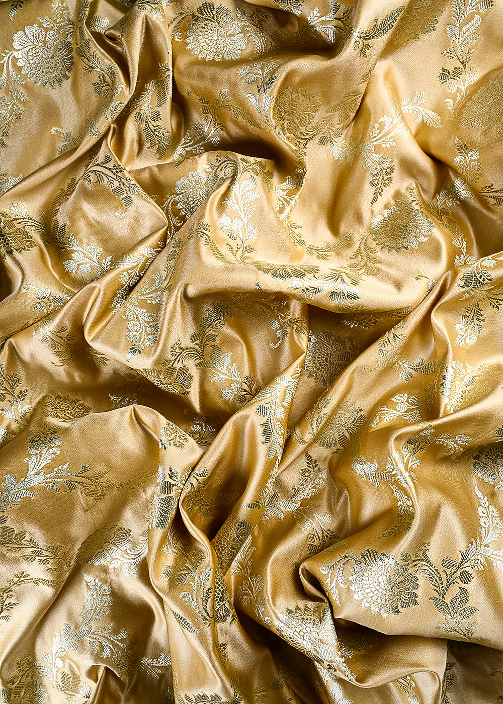 Beige Banarasi Brocade Fabric With All Over Zari Handloom 25746