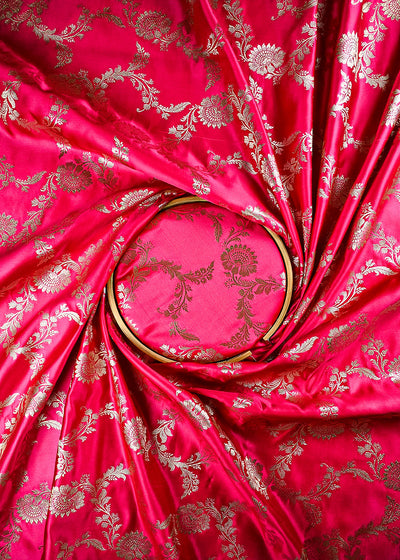 Rani Pink Banarasi Brocade Fabric With All Over Zari Handloom 25747