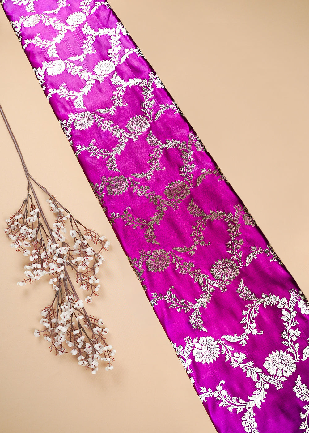 Purple Banarasi Brocade Fabric With All Over Zari Handloom 25748