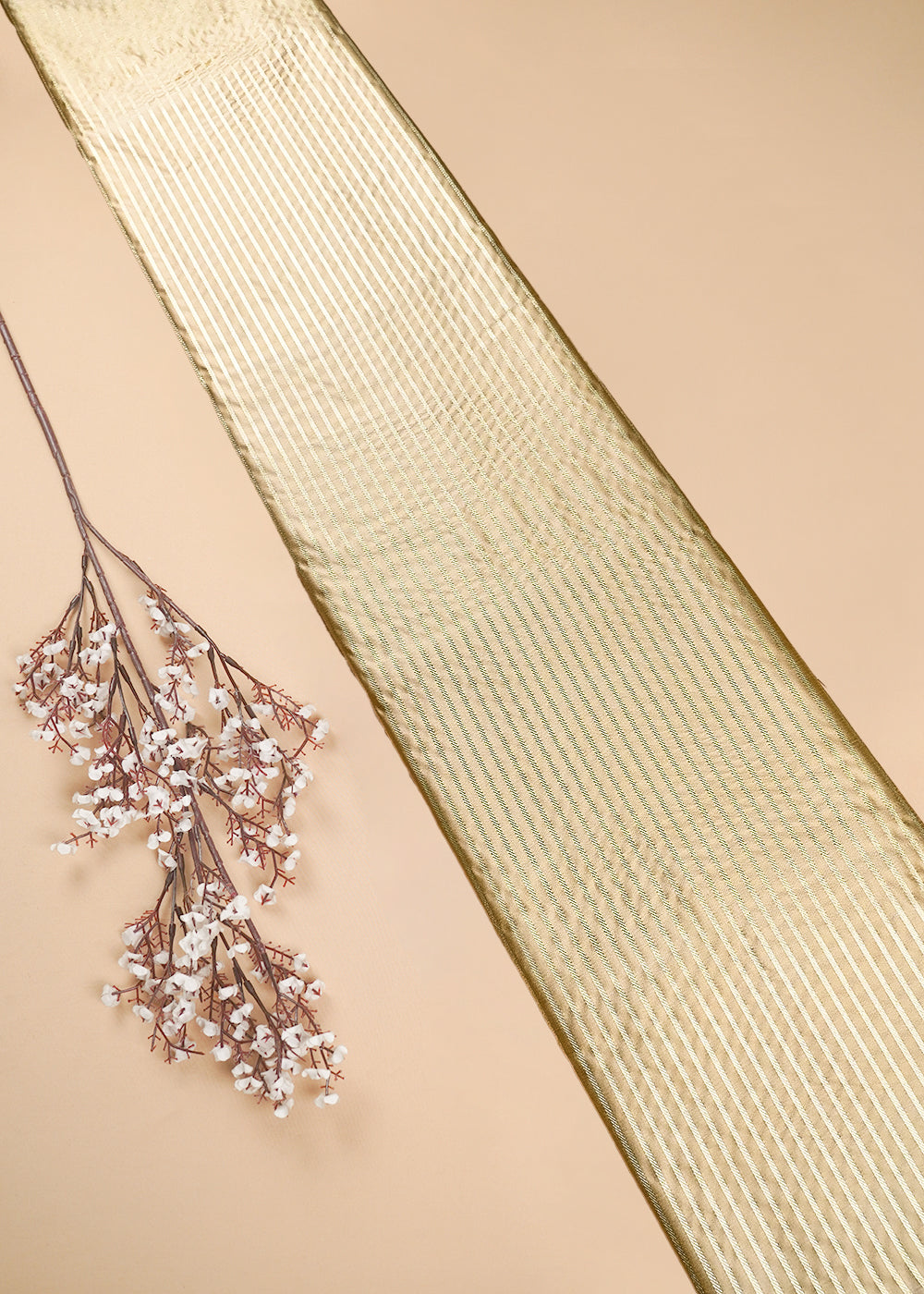 Beige Banarasi Brocade Fabric With All Over Zari Handloom 25755