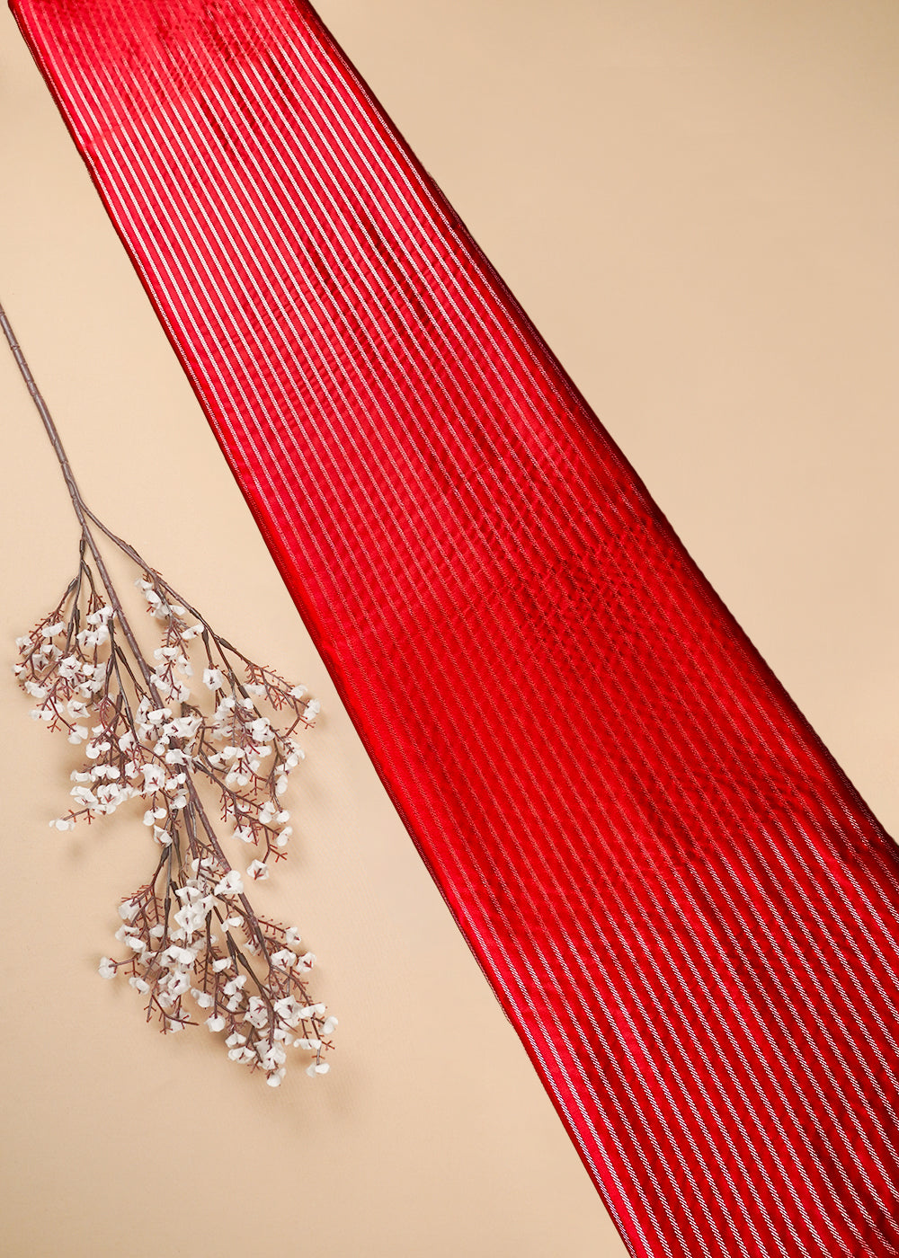 Red Banarasi Brocade Fabric With All Over Zari Handloom 25757