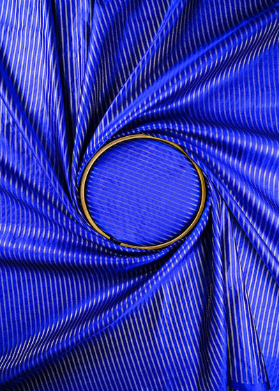 Royal Blue Banarasi Brocade Fabric With All Over Zari Handloom 25758