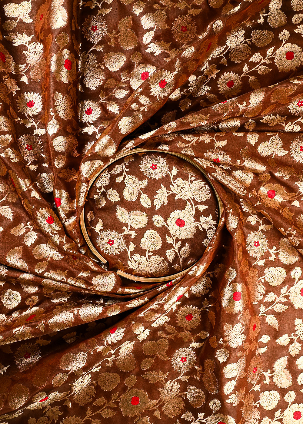 Brown Banarasi Brocade Fabric With All Over Thread And Zari Handloom 25762