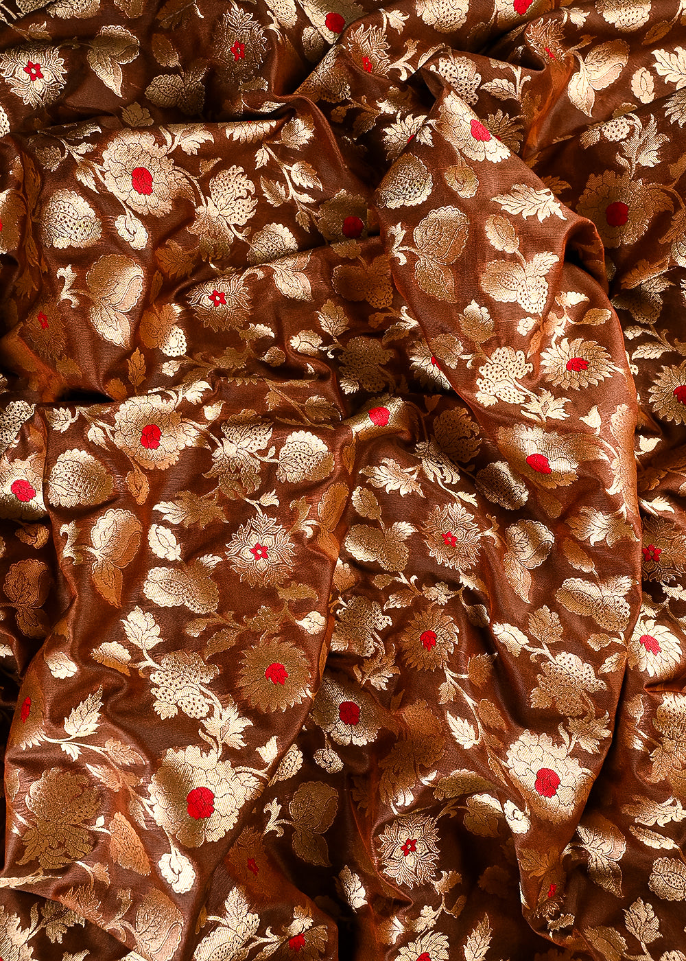 Brown Banarasi Brocade Fabric With All Over Thread And Zari Handloom 25762