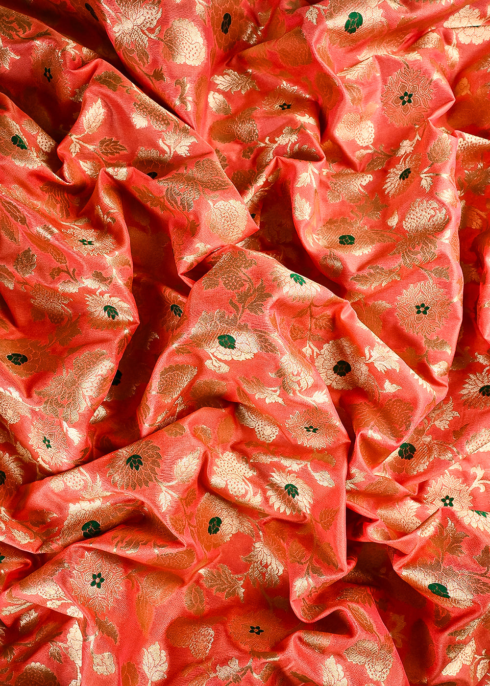 Peach Banarasi Brocade Fabric With All Over Thread And Zari Handloom 25765