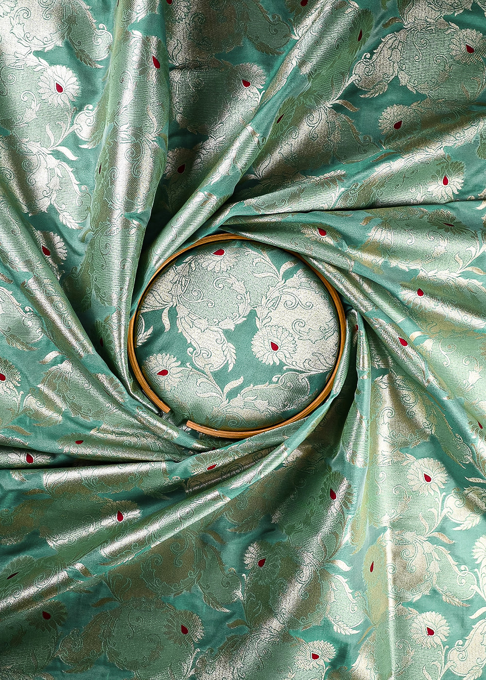 Sea Green Banarasi Brocade Fabric With All Over Thread And Zari Handloom 25766