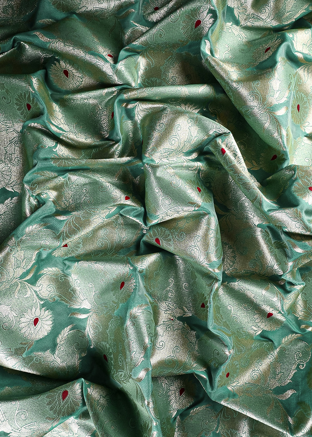 Sea Green Banarasi Brocade Fabric With All Over Thread And Zari Handloom 25766