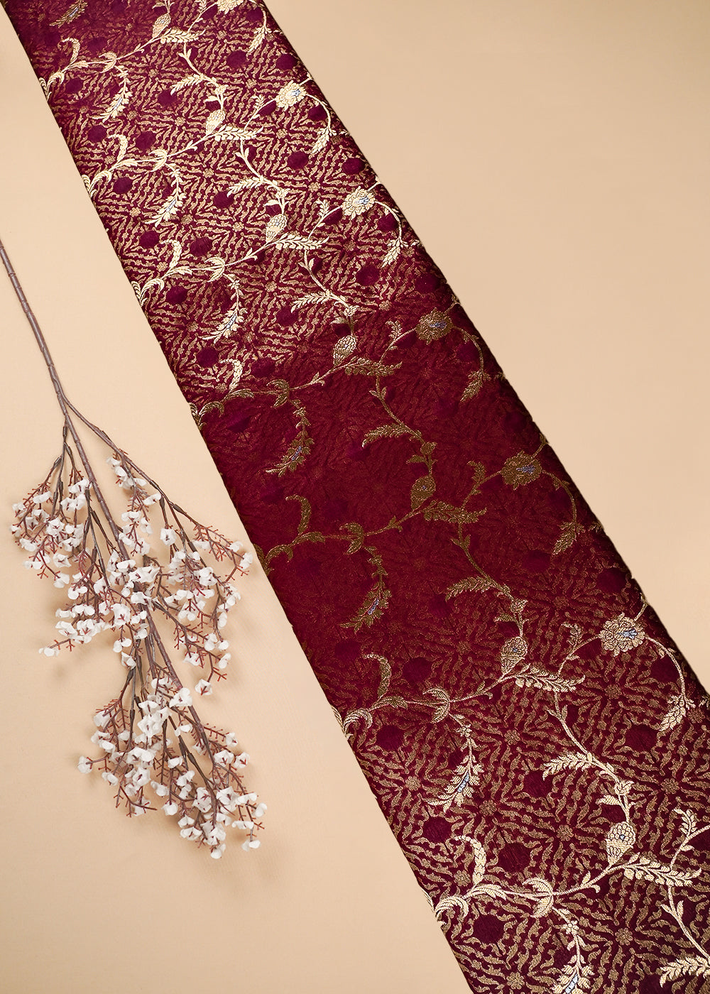 Maroon Banarasi Brocade Fabric With All Over Zari Handloom 25775