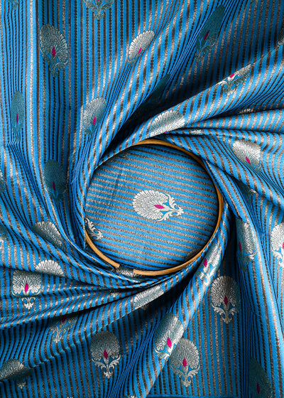 Firozi Banarasi Brocade Fabric With All Over Thread And Zari Handloom 25777