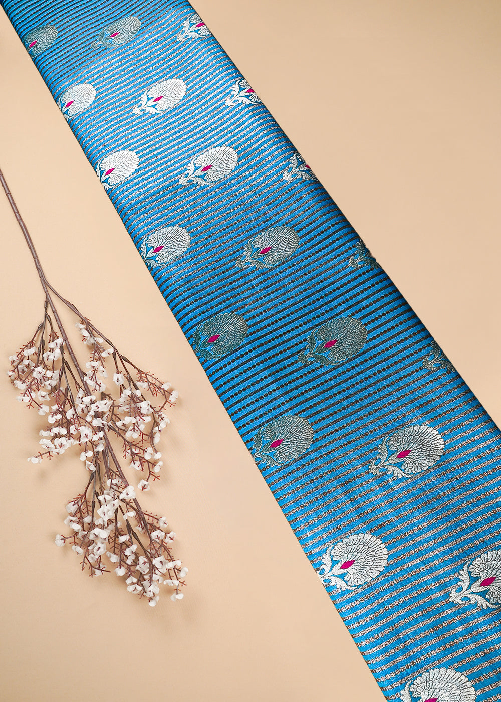 Firozi Banarasi Brocade Fabric With All Over Zari Handloom 25777
