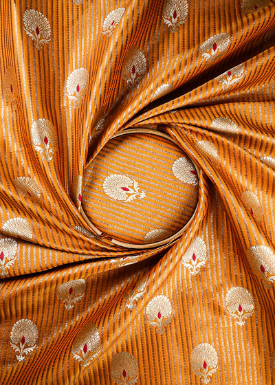 Mustard Banarasi Brocade Fabric With All Over Zari Handloom 25778