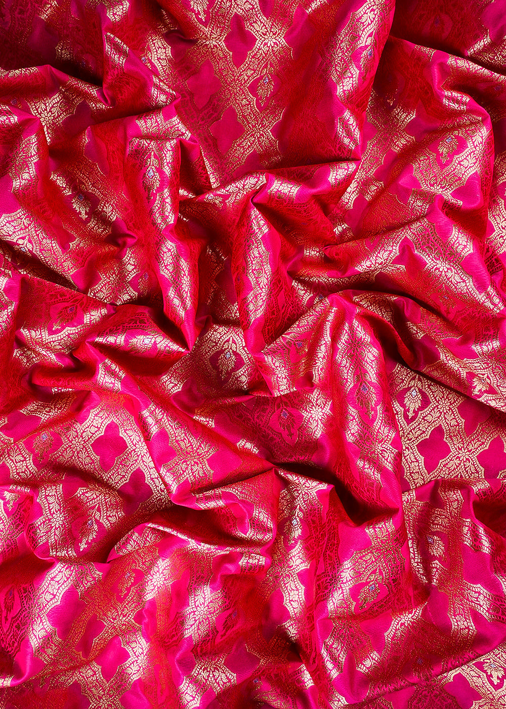 Rani Pink Banarasi Brocade Fabric With All Over Thread And Zari Handloom 25780