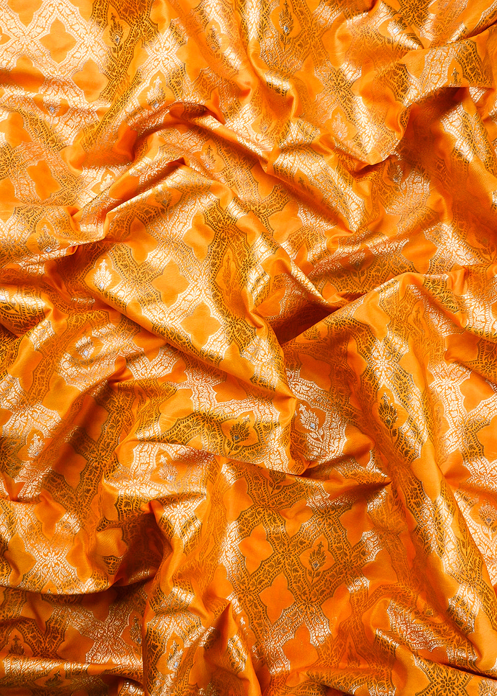 Yellow Banarasi Brocade Fabric With All Over Thread And Zari Handloom 25782