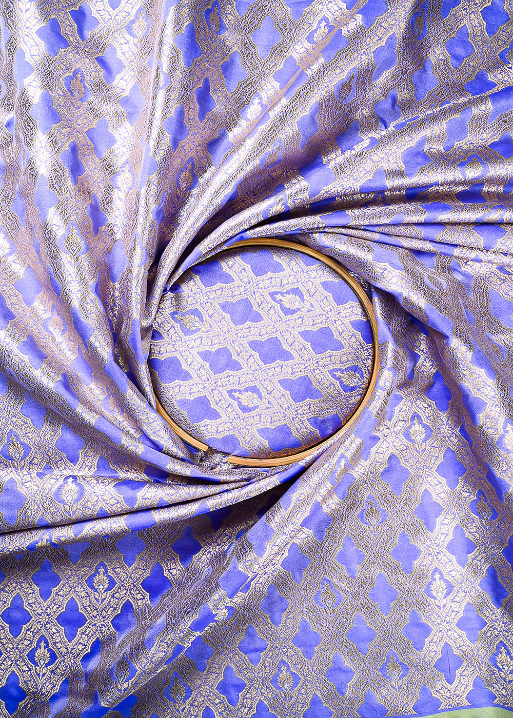 Light Lavender Banarasi Brocade Fabric With All Over Thread And Zari Handloom 25784