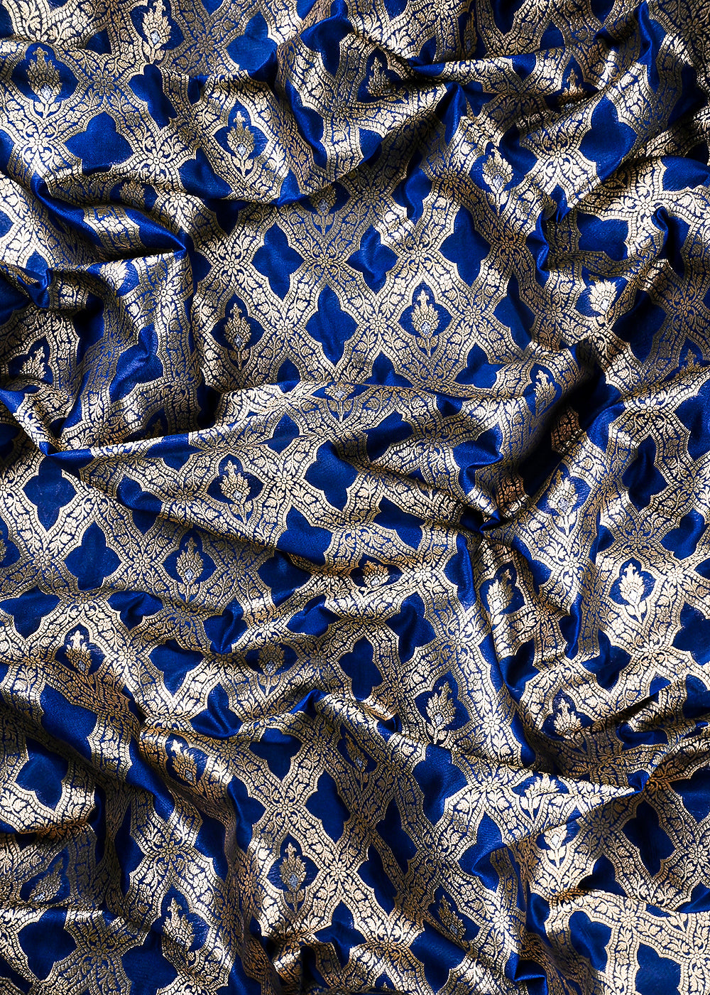 Navy Blue Banarasi Brocade Fabric With All Over Thread And Zari Handloom 25785