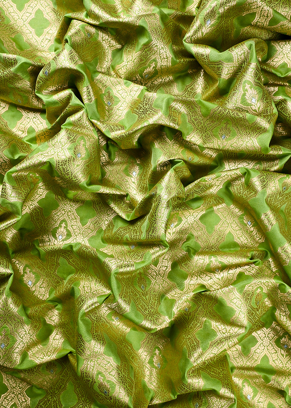 Pista Green Banarasi Brocade Fabric With All Over Thread And Zari Handloom 25786