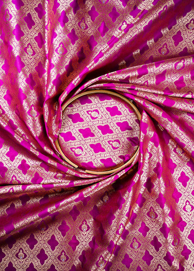 Purple Banarasi Brocade Fabric With All Over Thread And Zari Handloom 25788