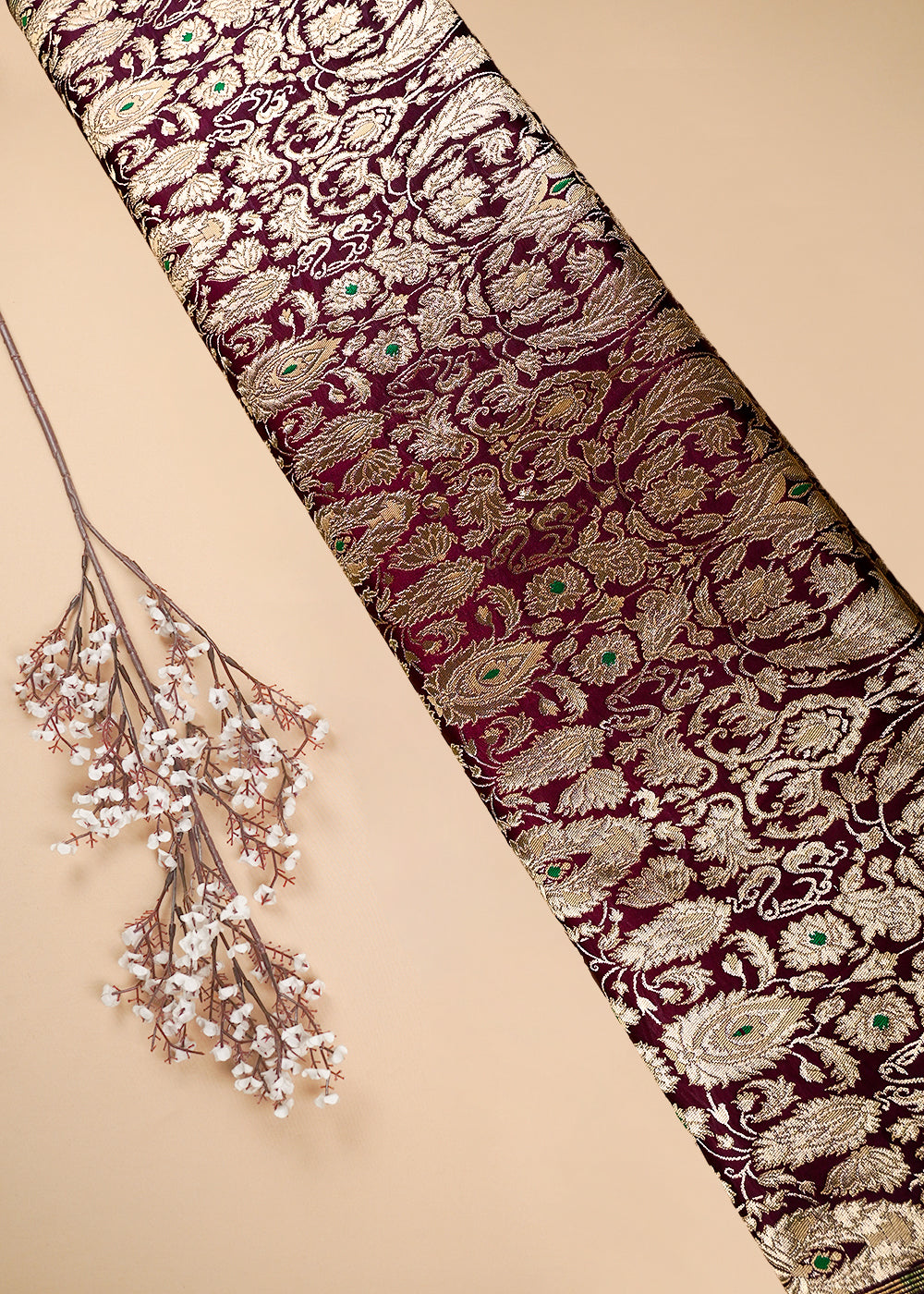 Maroon Pure Banarasi Brocade Fabric With All Over Thread And Zari Handloom 25789