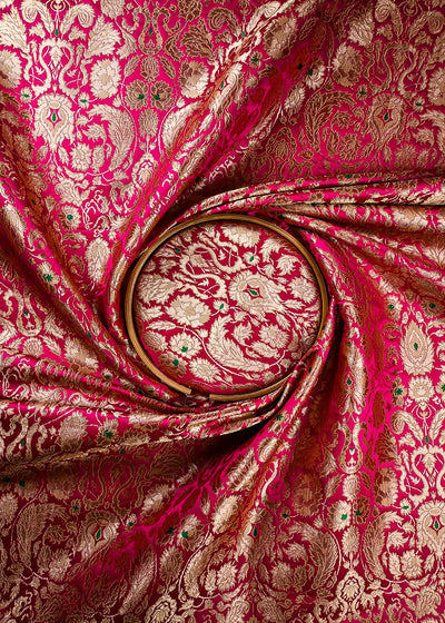 Rani Pink Pure Banarasi Brocade Fabric With All Over Thread And Zari Handloom 25790