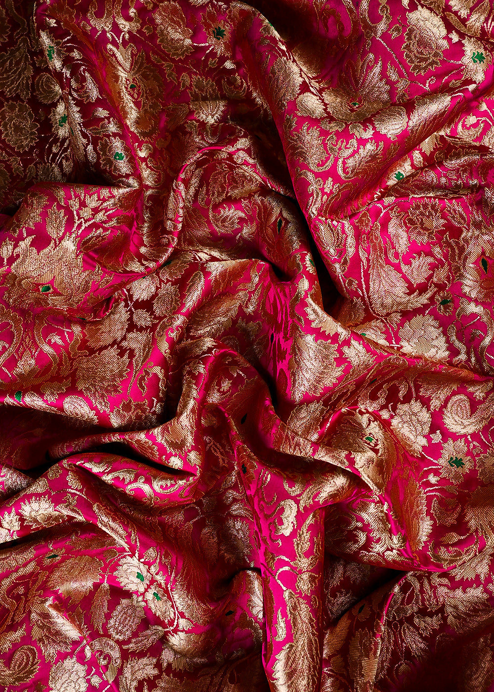 Rani Pink Pure Banarasi Brocade Fabric With All Over Thread And Zari Handloom 25790