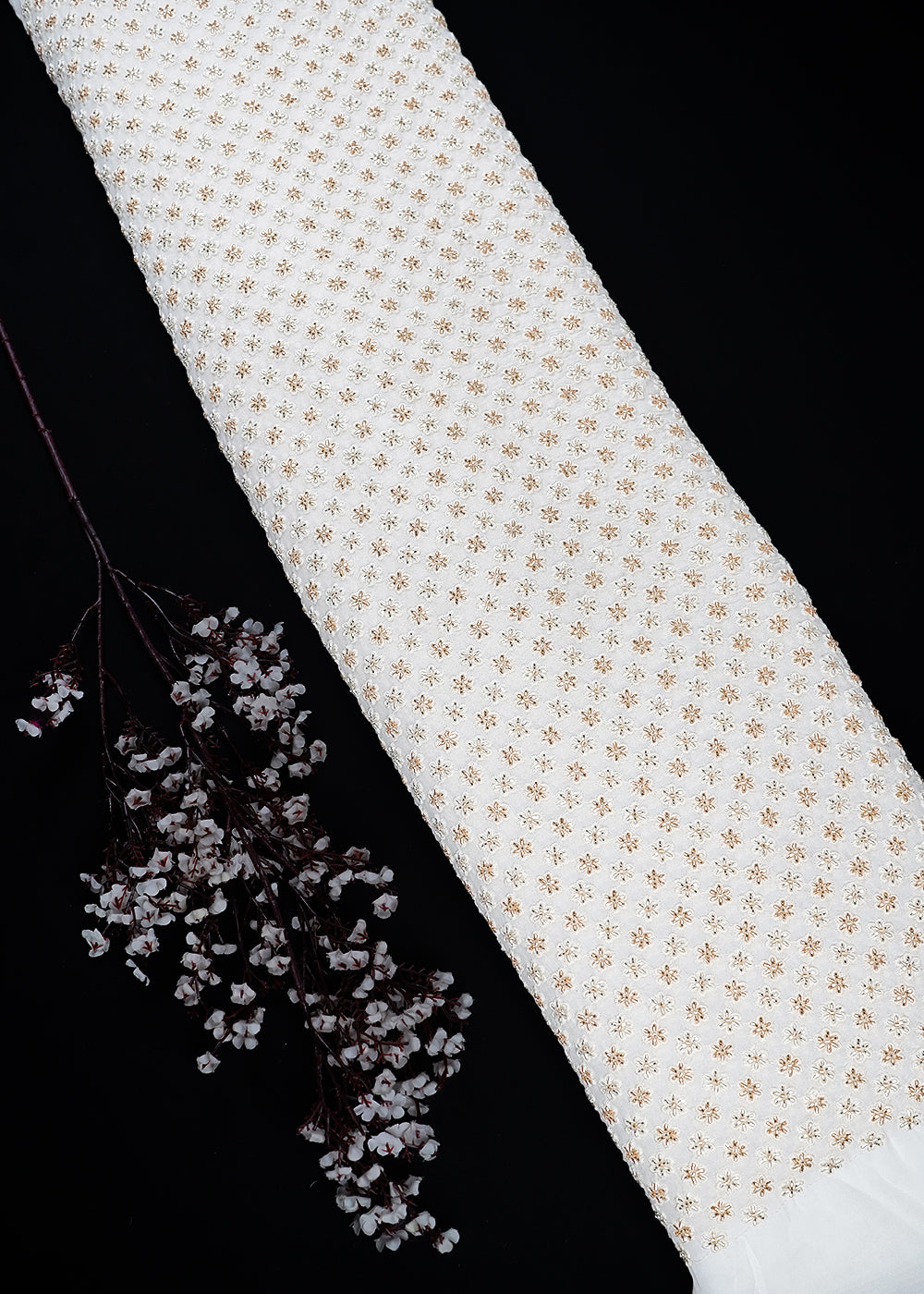 White Dyeable Georgette Fabric With All Over Thread And Katdana Work 25791