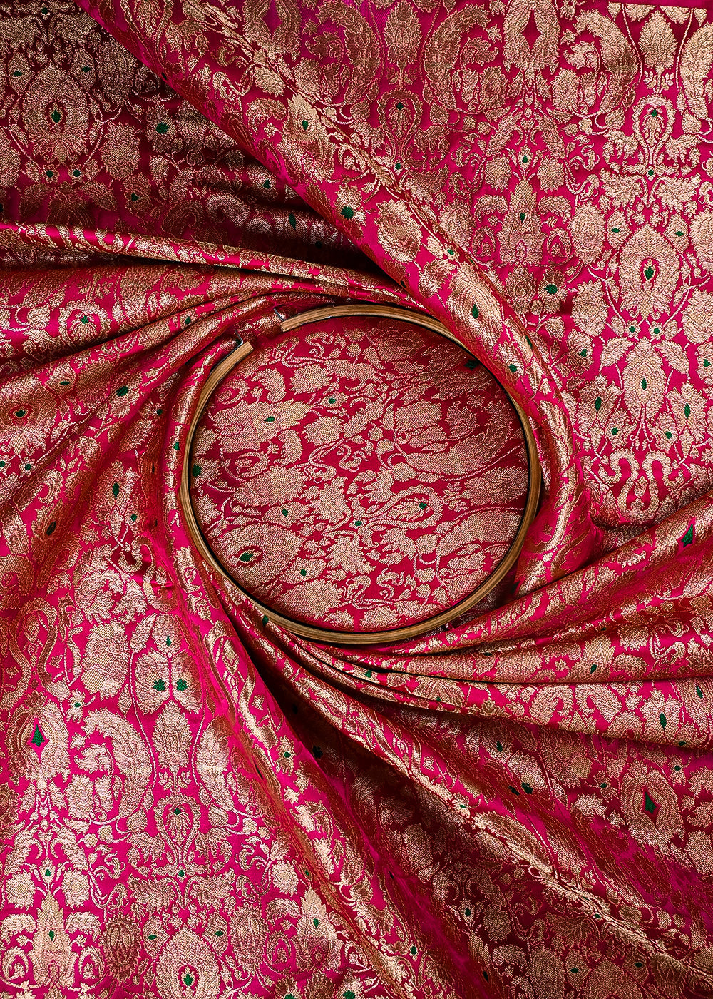 Rani Pink Banarasi Brocade Fabric With All Over Thread And Zari Handloom 25827