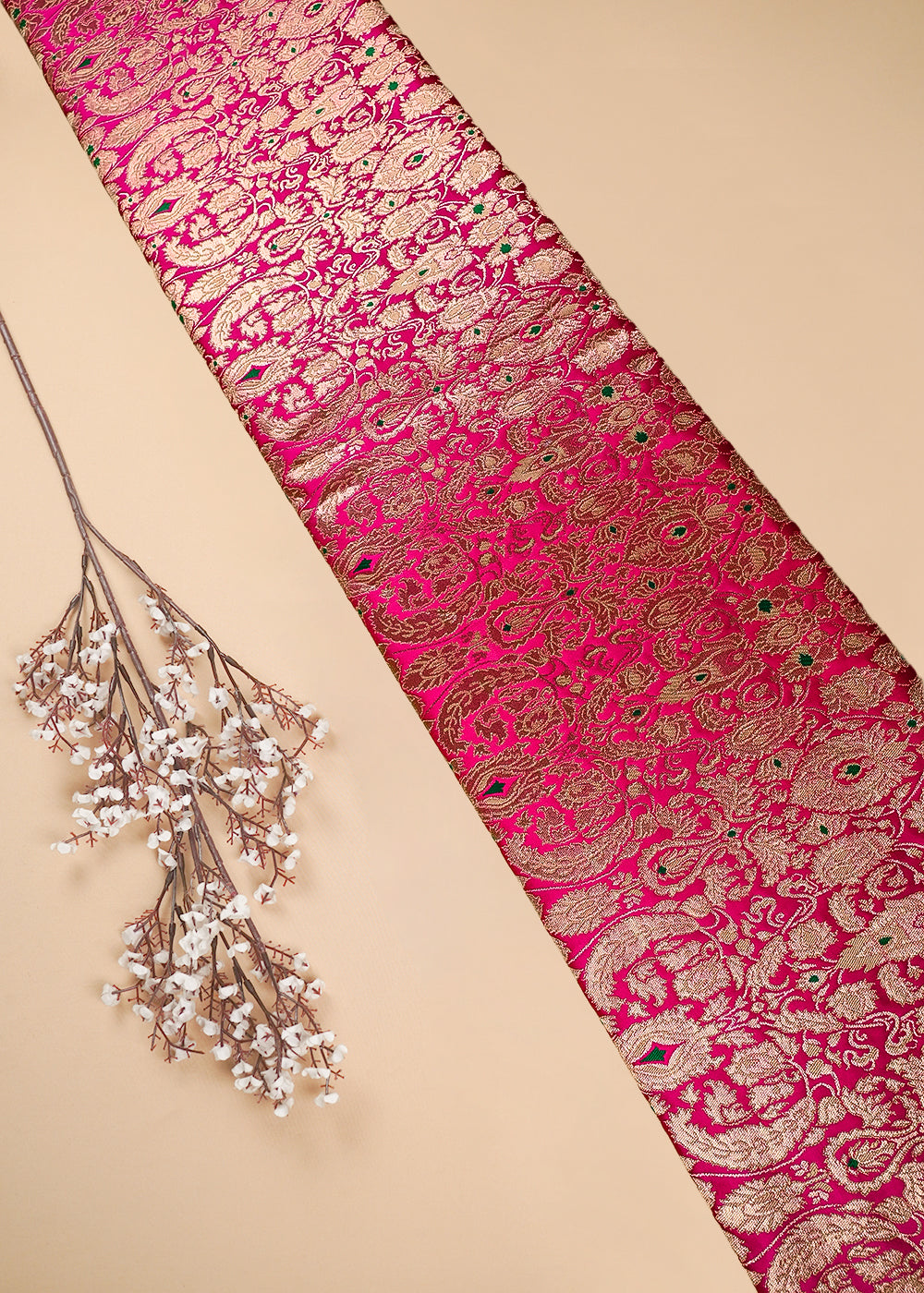 Rani Pink Banarasi Brocade Fabric With All Over Thread And Zari Handloom 25827