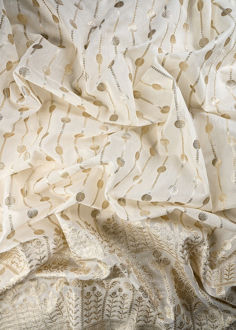 White Dyeable Chanderi Fabric With All Over Zari Handloom With One Side Border 25835