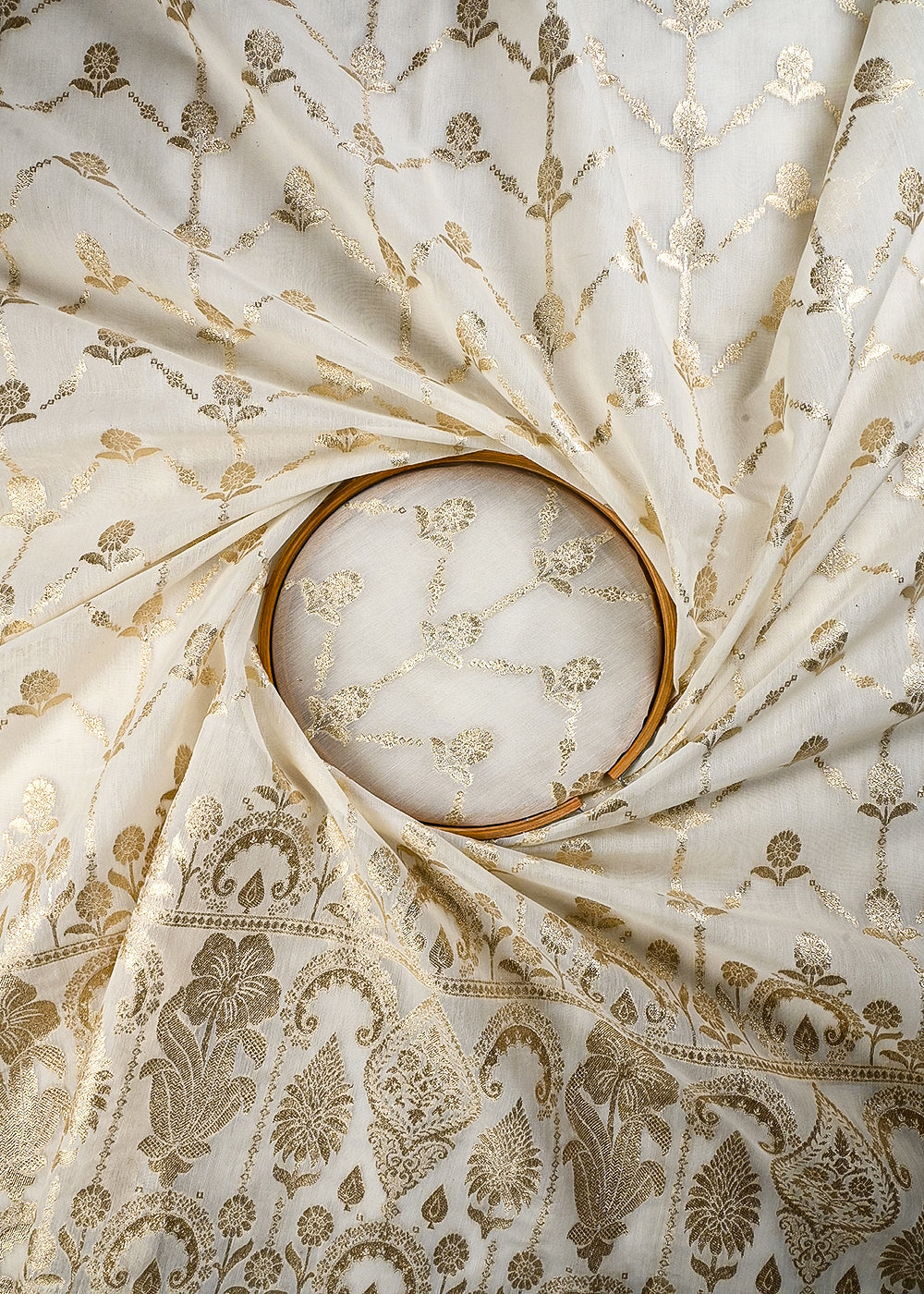 White Dyeable Chanderi Fabric With All Over Zari Handloom With One Side Border 25836