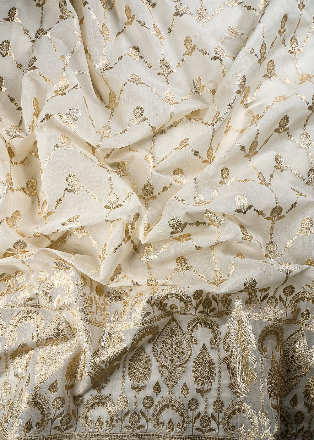 White Dyeable Chanderi Fabric With All Over Zari Handloom With One Side Border 25836