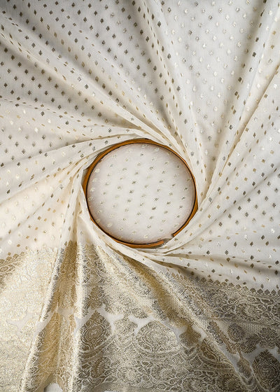 White Dyeable Chanderi Fabric With All Over Zari Handloom With One Side Border 25837