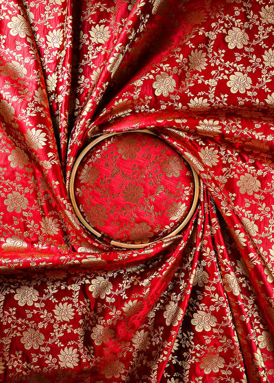 Maroon Banarasi Brocade Fabric With All Over Zari Handloom 25844