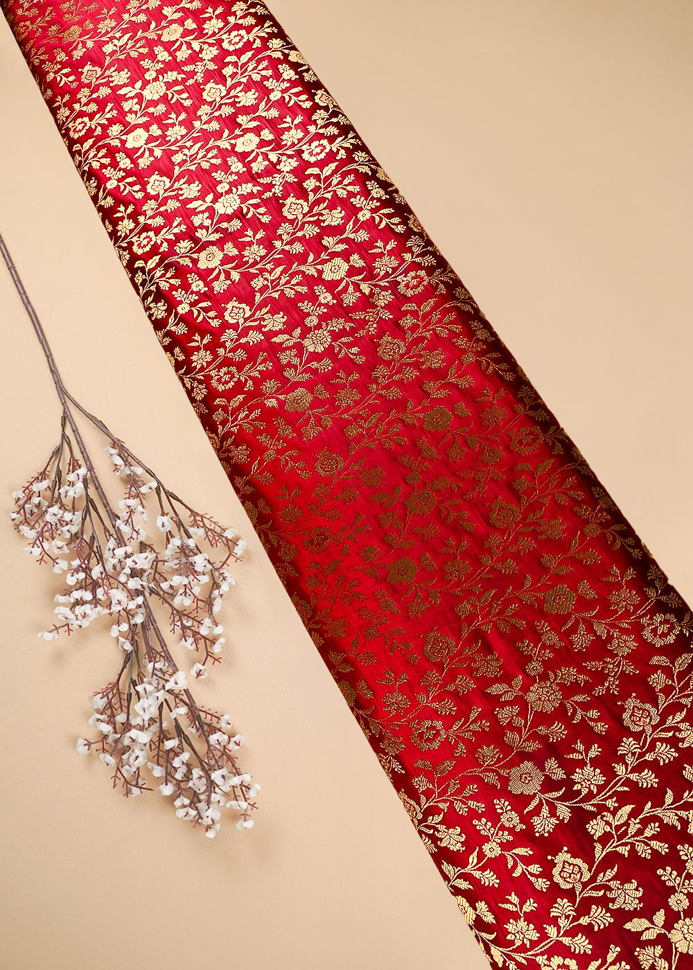 Maroon Banarasi Brocade Fabric With All Over Zari Handloom 25846