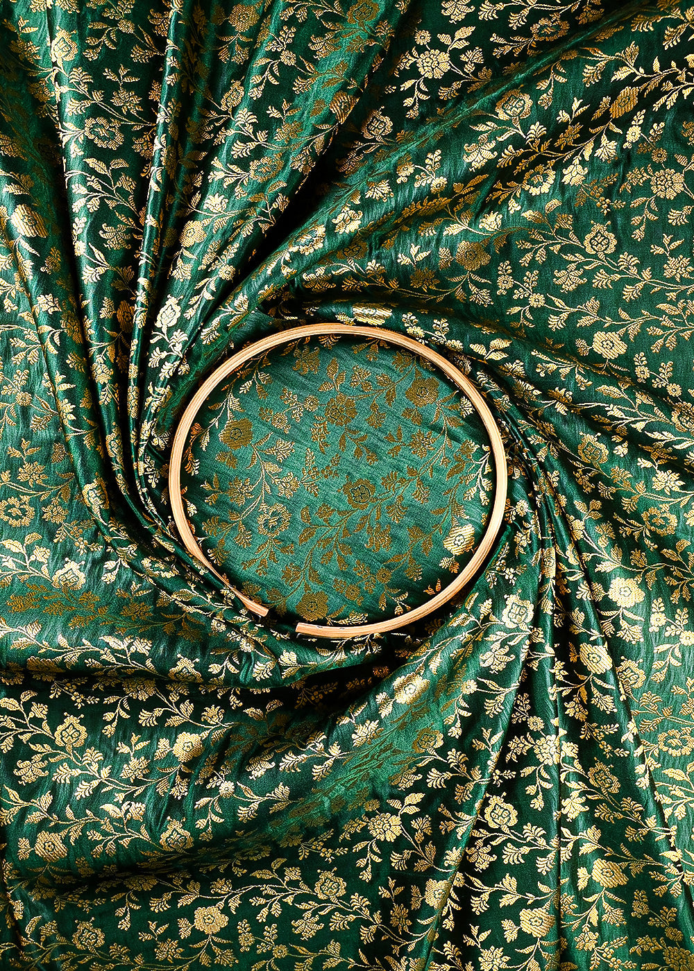 Bottle Green Banarasi Brocade Fabric With All Over Zari Handloom 25850