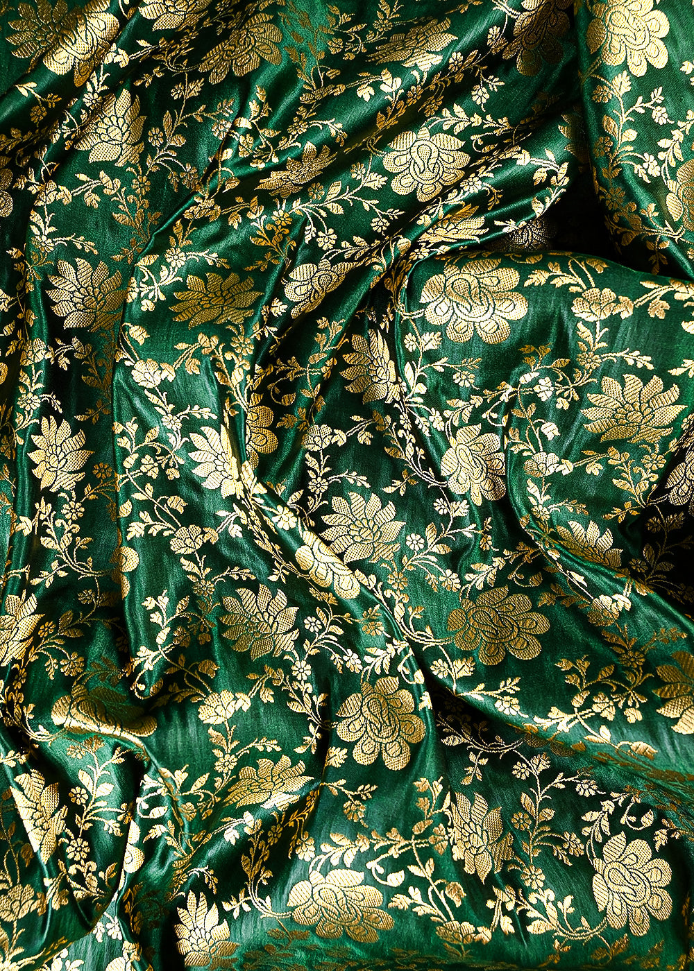 Bottle Green Banarasi Brocade Fabric With All Over Zari Handloom 25853