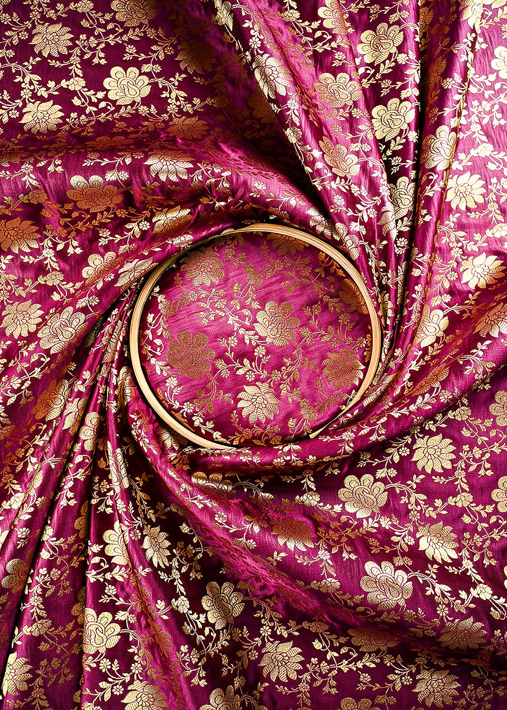 Wine Banarasi Brocade Fabric With All Over Zari Handloom 25854